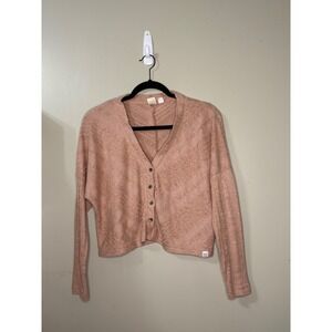 Roxy Womens Peach Ribbed Button Front Cropped Cardigan Sweater XS ERJKT03907